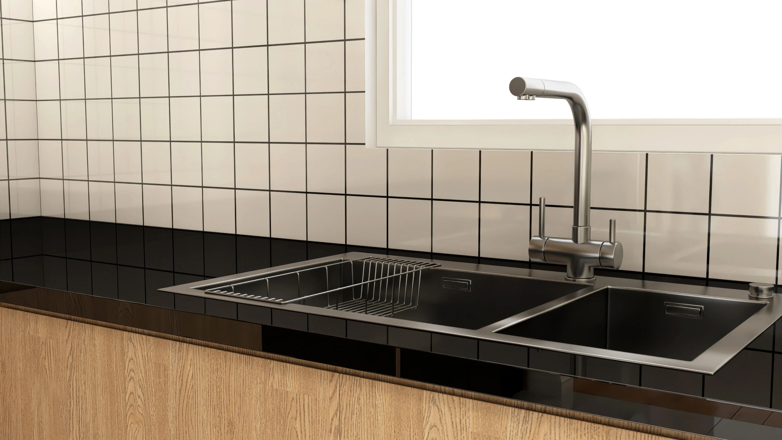 Modern kitchen counter with utensils and sink