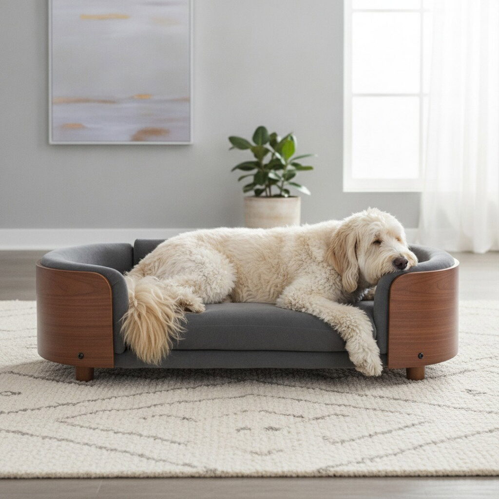 Pet relaxing in a comfortable, thoughtfully designed modern home