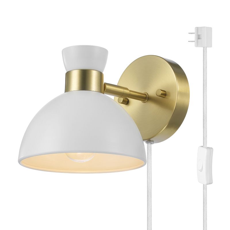 Globe Electric matte brass and white metal plug-in wall sconce