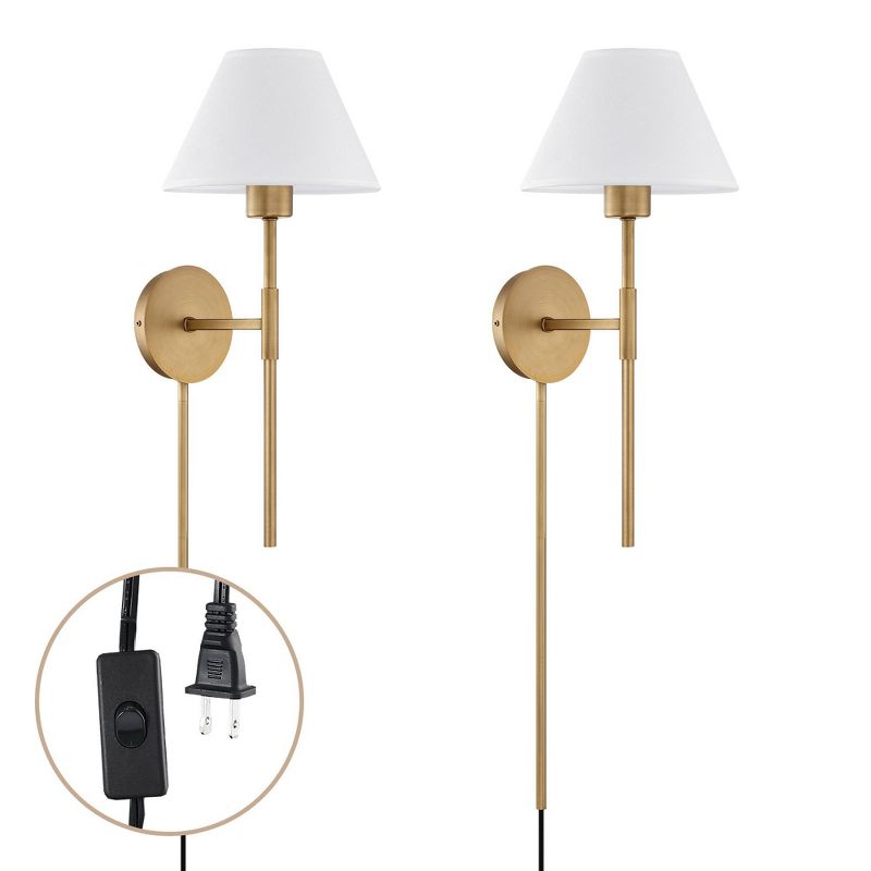 Nathan James Millie plug-in wall sconces with cotton shades and brass backplates