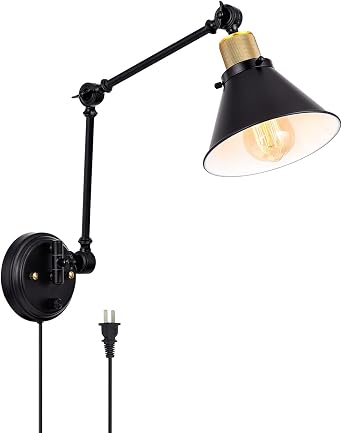TRLIFE black and brass two-arm plug-in wall sconce