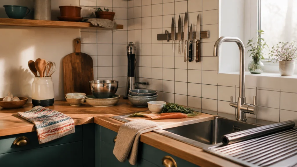 Space-saving kitchen tools arranged for practical everyday use