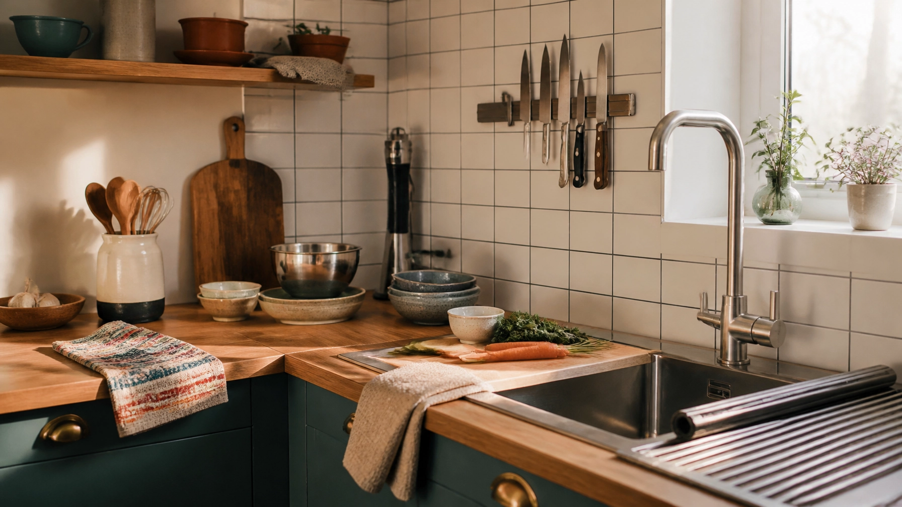 Space-saving kitchen tools arranged for practical everyday use